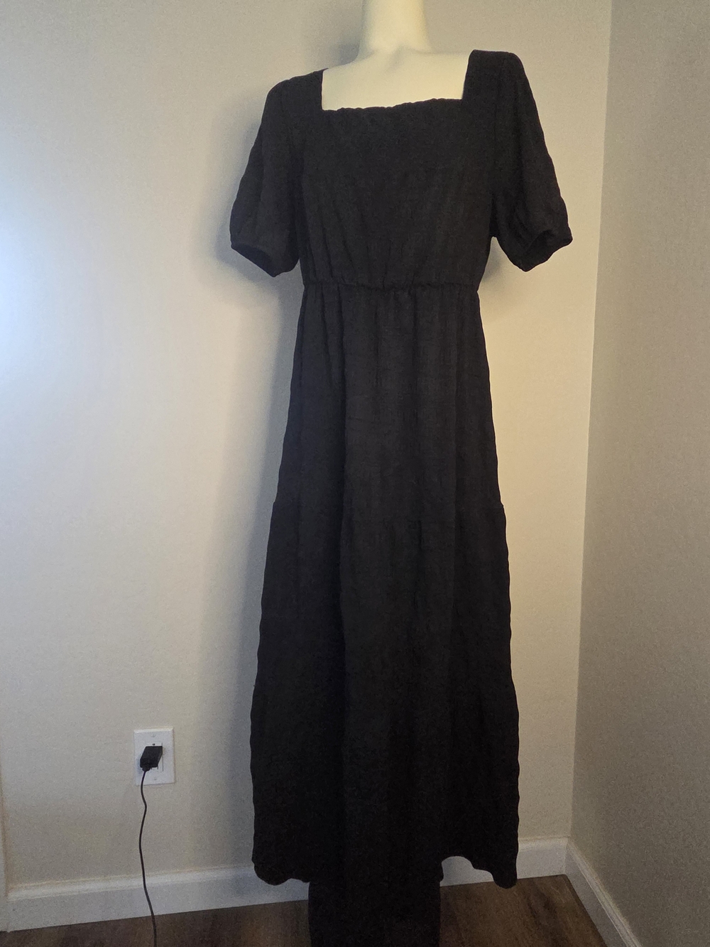 SHEIN Black Square Neck Puff Sleeve Maxi Dress